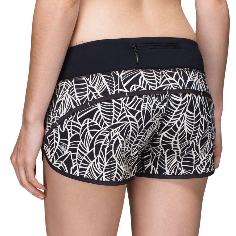 Lululemon Run: Speed Short 2-way Stretch Pretty Palm Black Angel Wing Size 10 - Picture 2 of 10